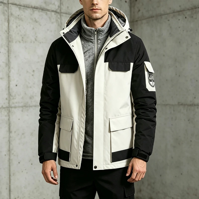 Plus‑Size Men Winter Fleece‑Lined Jacket, Thick Wind‑Resistant Warm Outdoor Ski‑Hiking Cycling Coat, Thermal Padded Mountain Cli