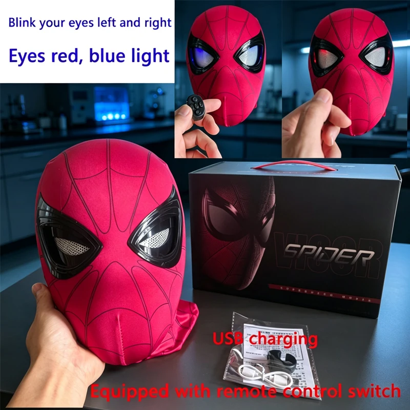 Hot** New Spider-Man 1:1 Scale Electronic Mask With Moving Glowing Eyes Ring Control Cosplay Wearable Toy Halloween Xmas Gift