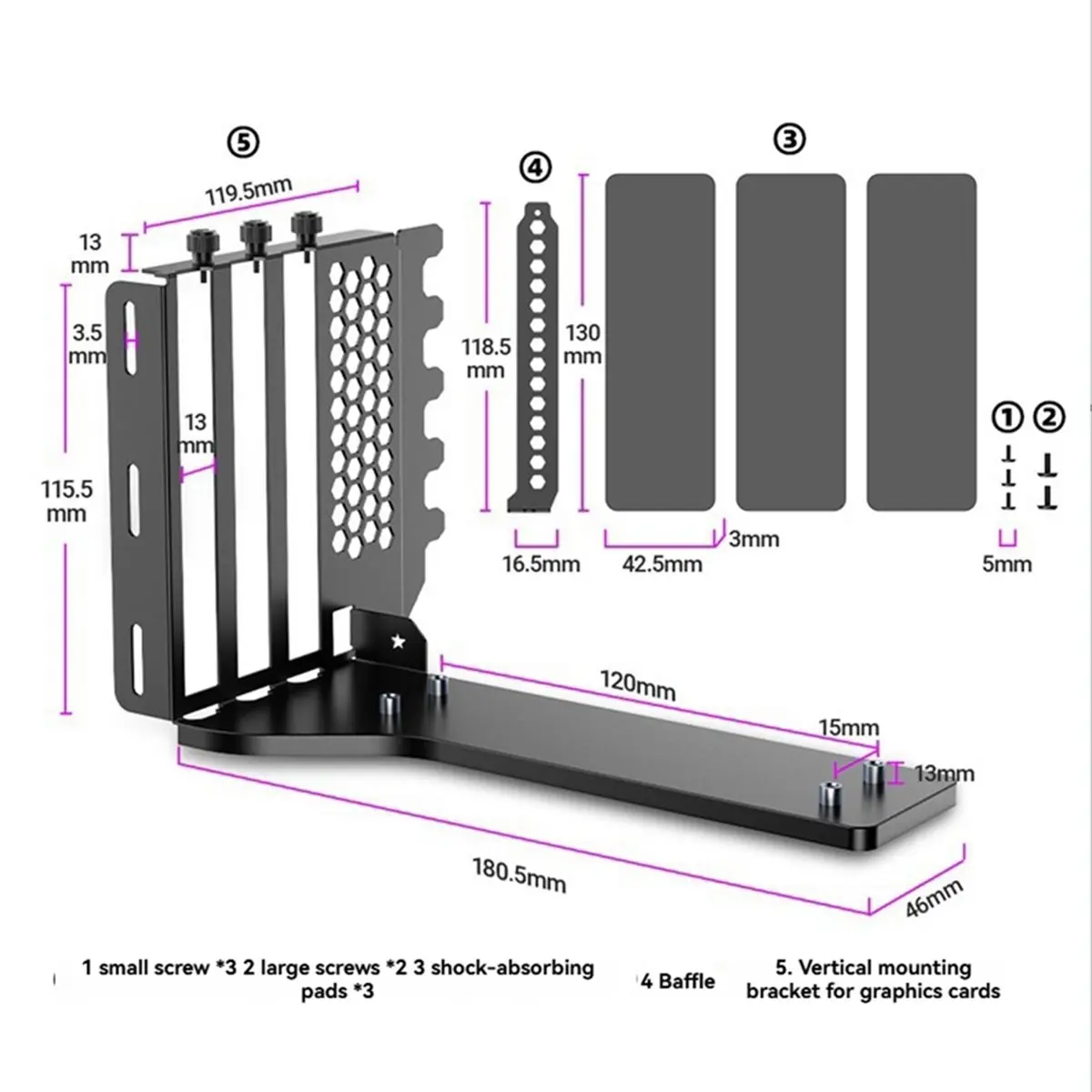 Digital Essentials Vertical Mount Graphics Card Holder Graphics Card Steering 90° Bracket GPU Mounting Bracket Graphics Card Hol