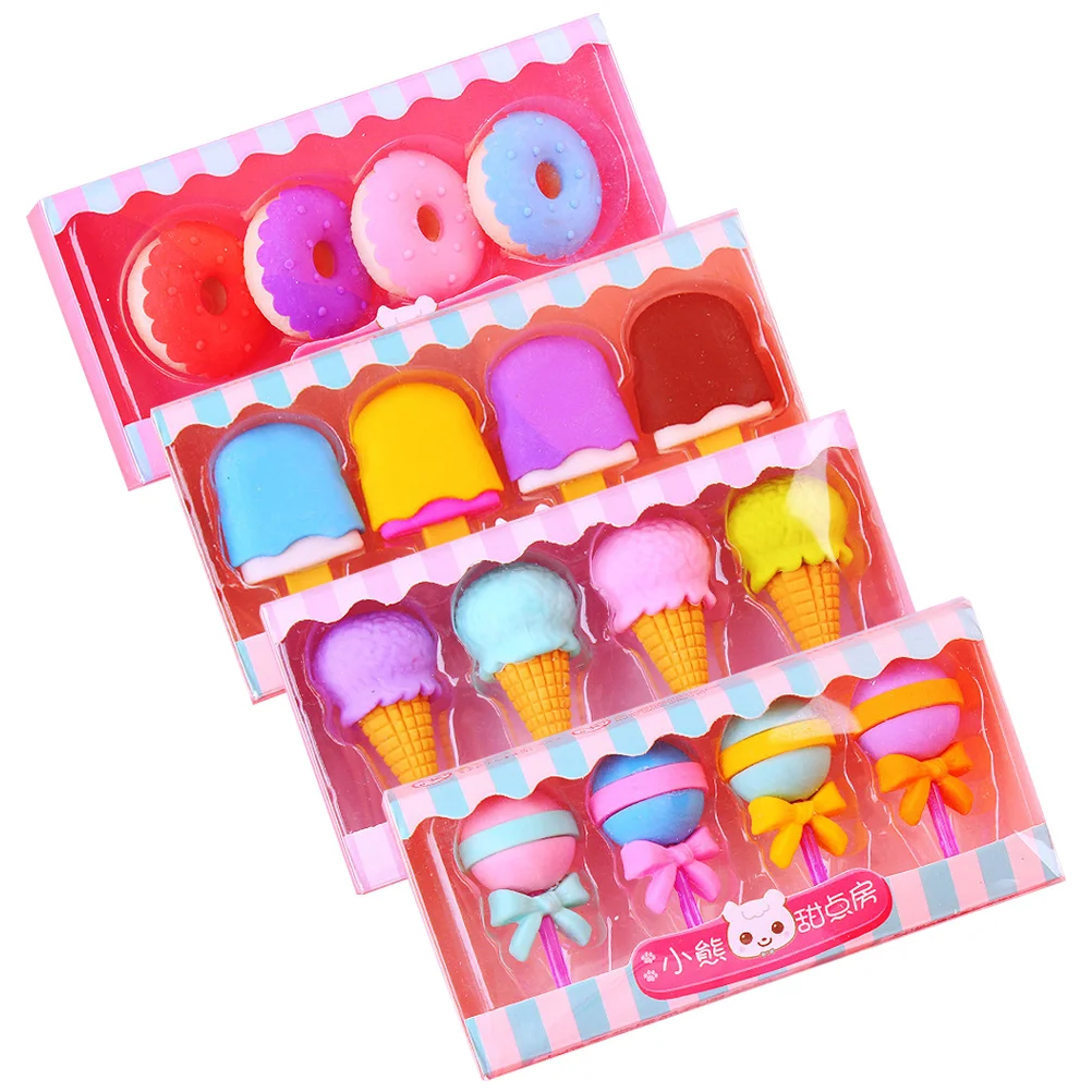 

16 Pcs Ice Cream Eraser Painting Kindergarten Erasers for Kids Room Decor Donut Rubber Portable Boxed Lovely