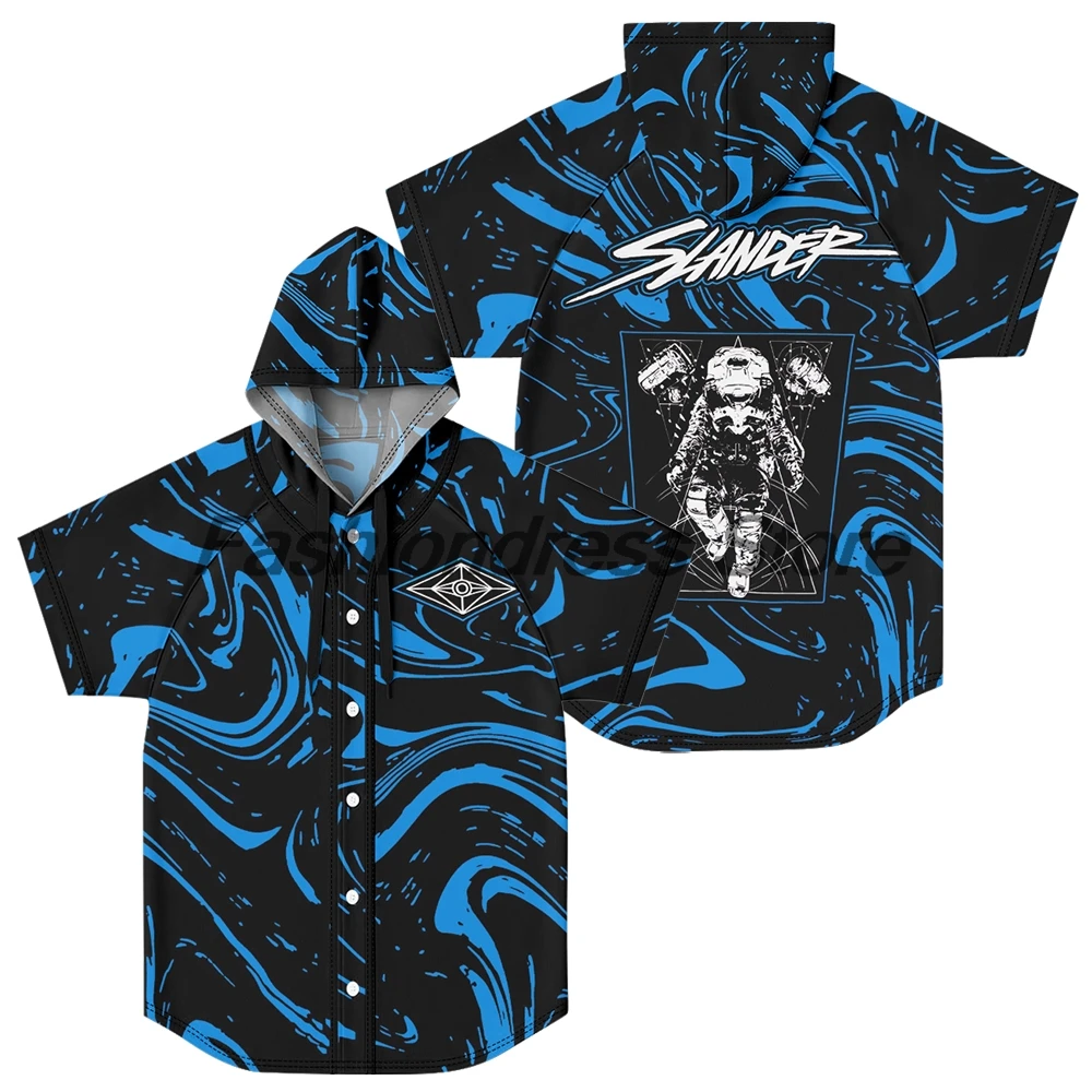 Slander Merch Spaceman Hooded Baseball Jersey 2026 Music Festival Short Sleeve Button-up Shirts Women Men Streetwear Tops