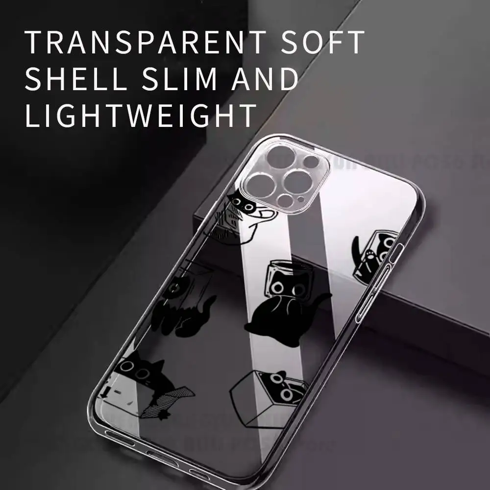 

Cut Black Cats For iPhone 17 16 15 14 13 12 11 Pro Max Plus X XS XR Mini Transparent Soft Cover Phone Case