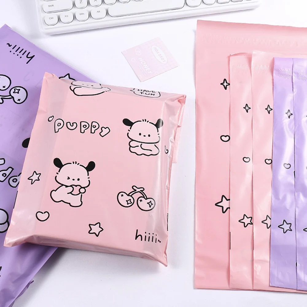 17x30cm/25x35cm Small Shipping Envelope Cute Puppy Courier Bags Pink/Purple Plastic Gift Bag Jewelry Box Packing Envelopes 50Pcs