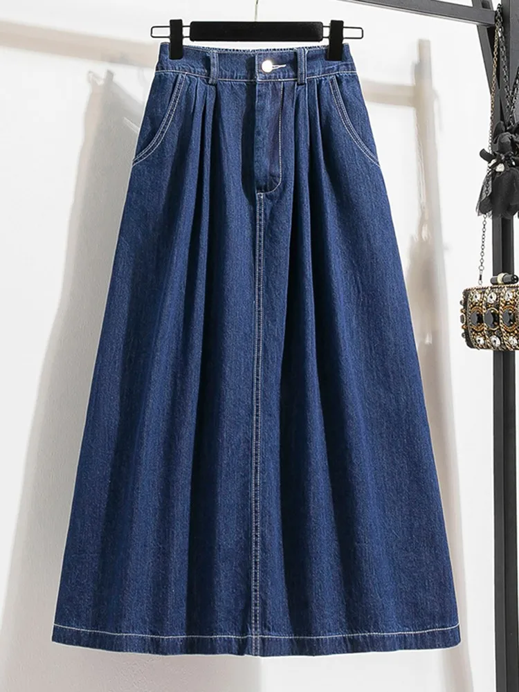 High Waist Denim Long Skirt Women New Arrival 2023 Korean Style Vintage Solid Color All-match Female Casual Jean Skirts B2891