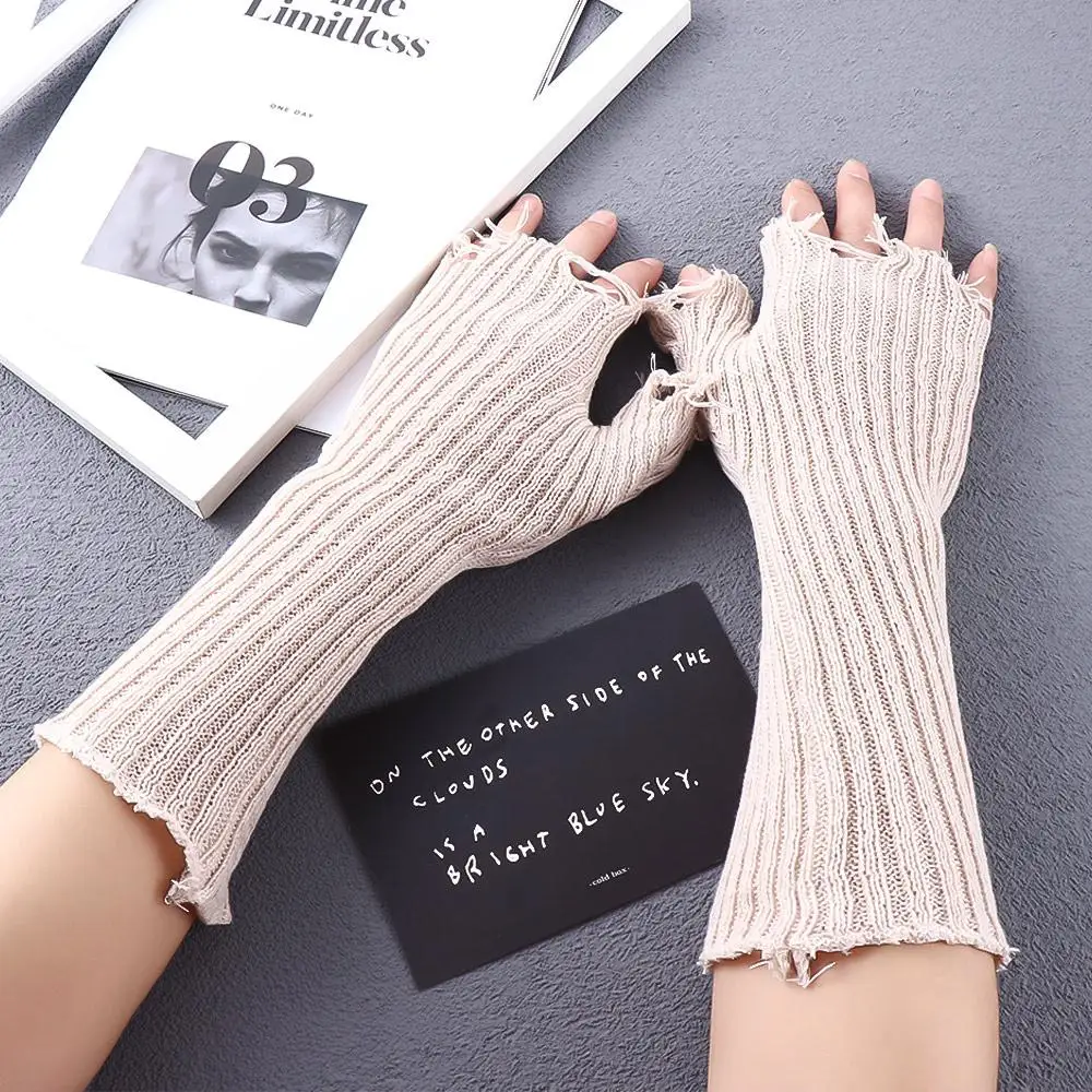 

Classic Stretch Sports Women Outdoor Warmer Sleeves Knitted sleeve Fingerless Gloves Long Sleeves Tattered Arm Sleeves