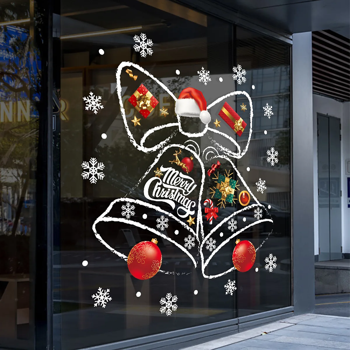Glossy Transparent Waterproof UV Resistant Christmas Decorative Window Door Stickers Creative Glass Bells for Wall-mounted Mall