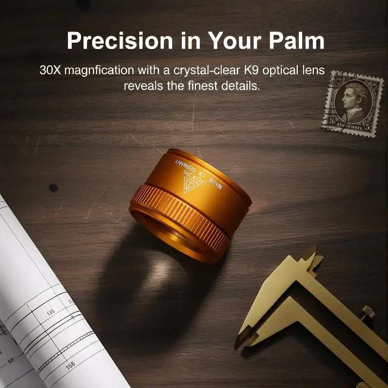 30X 36mm K9 Loupe Magnifying Glass for Jewelry and Coin Inspection High Definition Lens for Gemstone Watch Repair