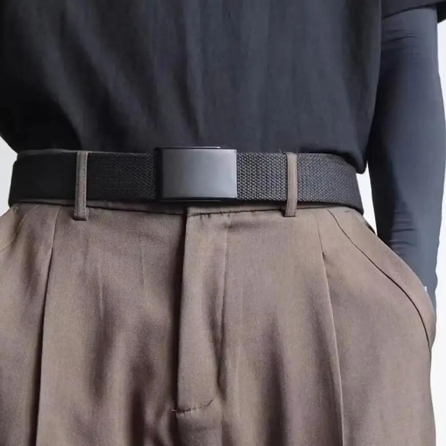 Fashion Unisex Canvas Belt Metal Auto Slide Buckle Adjustable Breathable Waist Strap Men Women Daily Commute Street Outfits
