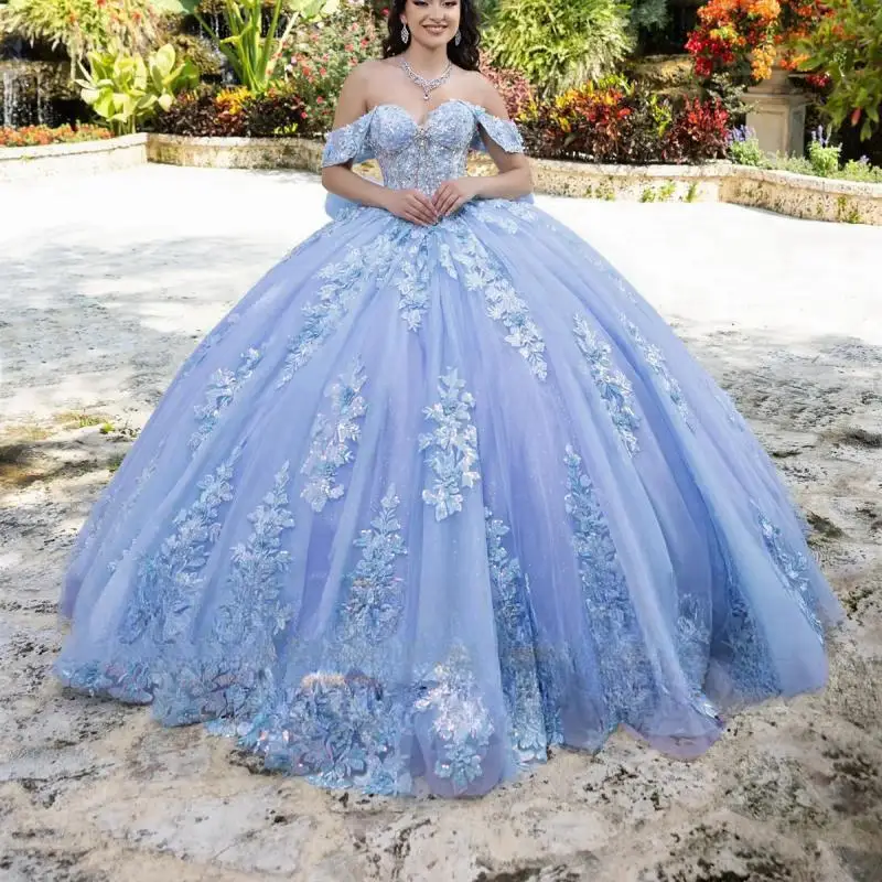 Mode Ballkleid Quinceañera Kleider Garten Stil Spitze Applique Korsett Glänzende Perlen Süße 16, Vestidos de 15, Maßgeschneidert