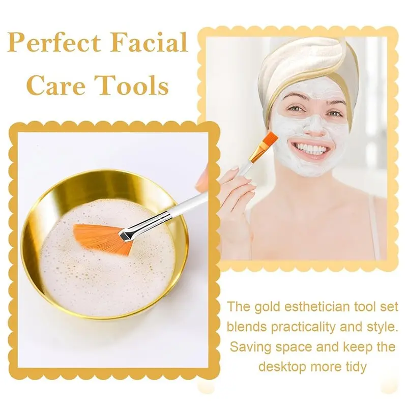 【CHRISTMAS 】26Pcs/Set Gold Esthetician Essentials: Fan Brushes, Mixing Bowls, Serving Trays, And More