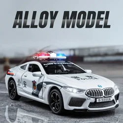 1: 36 BMW M8 simulation alloy police car model with two doors, sound and light return swing, toy gift