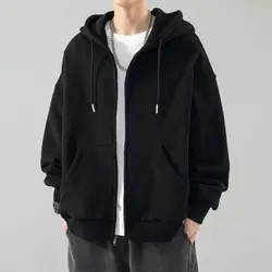 Solid Color Hoodie Men Fashion Zip Up Long Sleeve Oversized Jacket Coat Harajuku Gothic Hooded Sweatshirt Teen Jacket