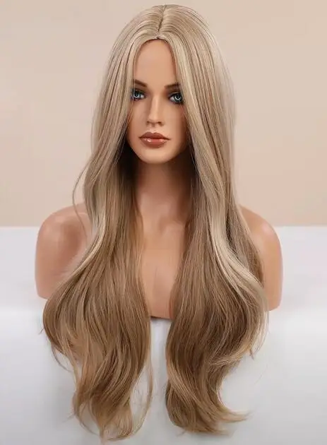 Synthetic  Heat Resistant Hair Fake Scalp Long Wavy Ash Blonde