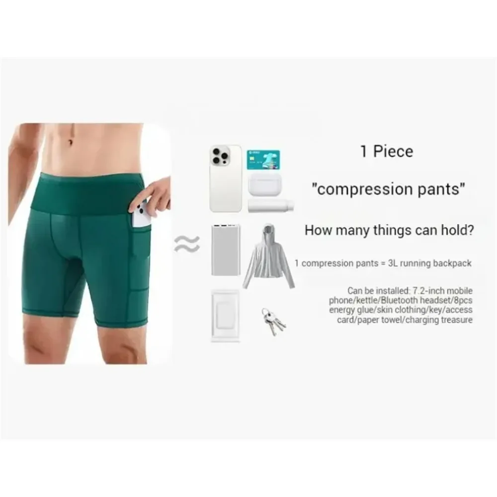 Summer New Men's 3.0 Multipocket Compression Shorts Quick Dry Marathon Running Jogging Cycling Fitness Exercise Tight Shorts
