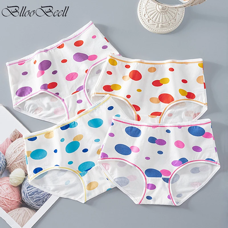 

4pcs New Mid Waist Student Panties Cotton Dot Print Briefs Junior High School Girls Japanese Underwear Women Underpants Lingerie