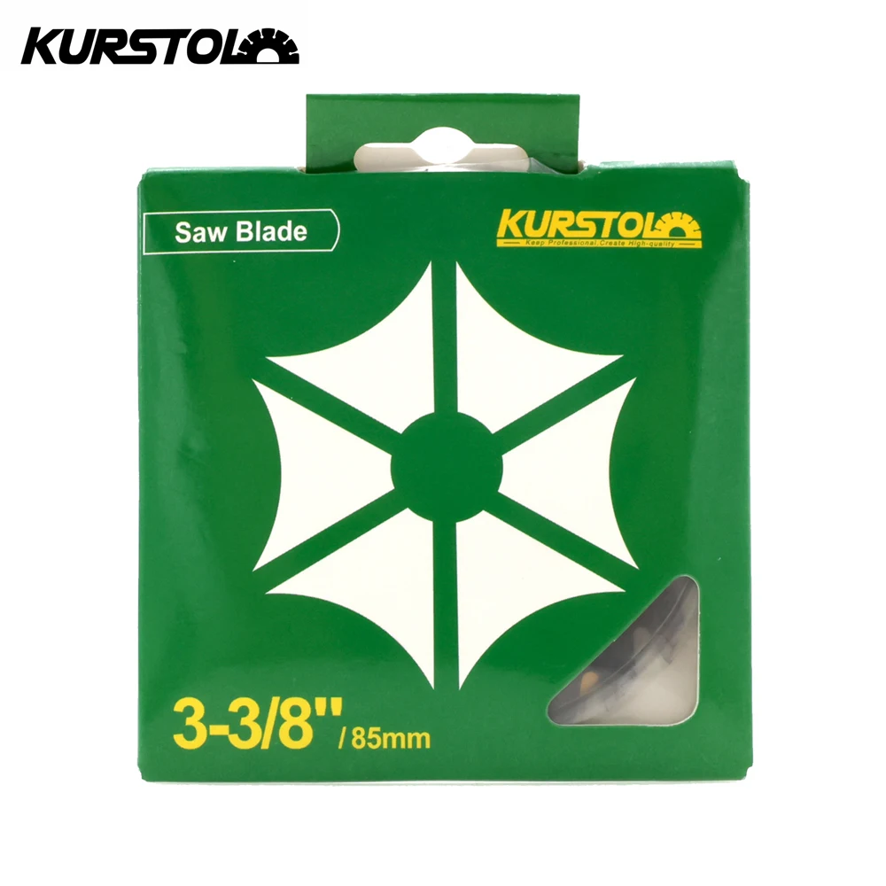 KURSTOL-O disco derrubado carboneto do corte do Woodworking, 24T viu a lâmina, TCT, plástico de madeira compensada, 85mm, 1 PC, 3 PCes