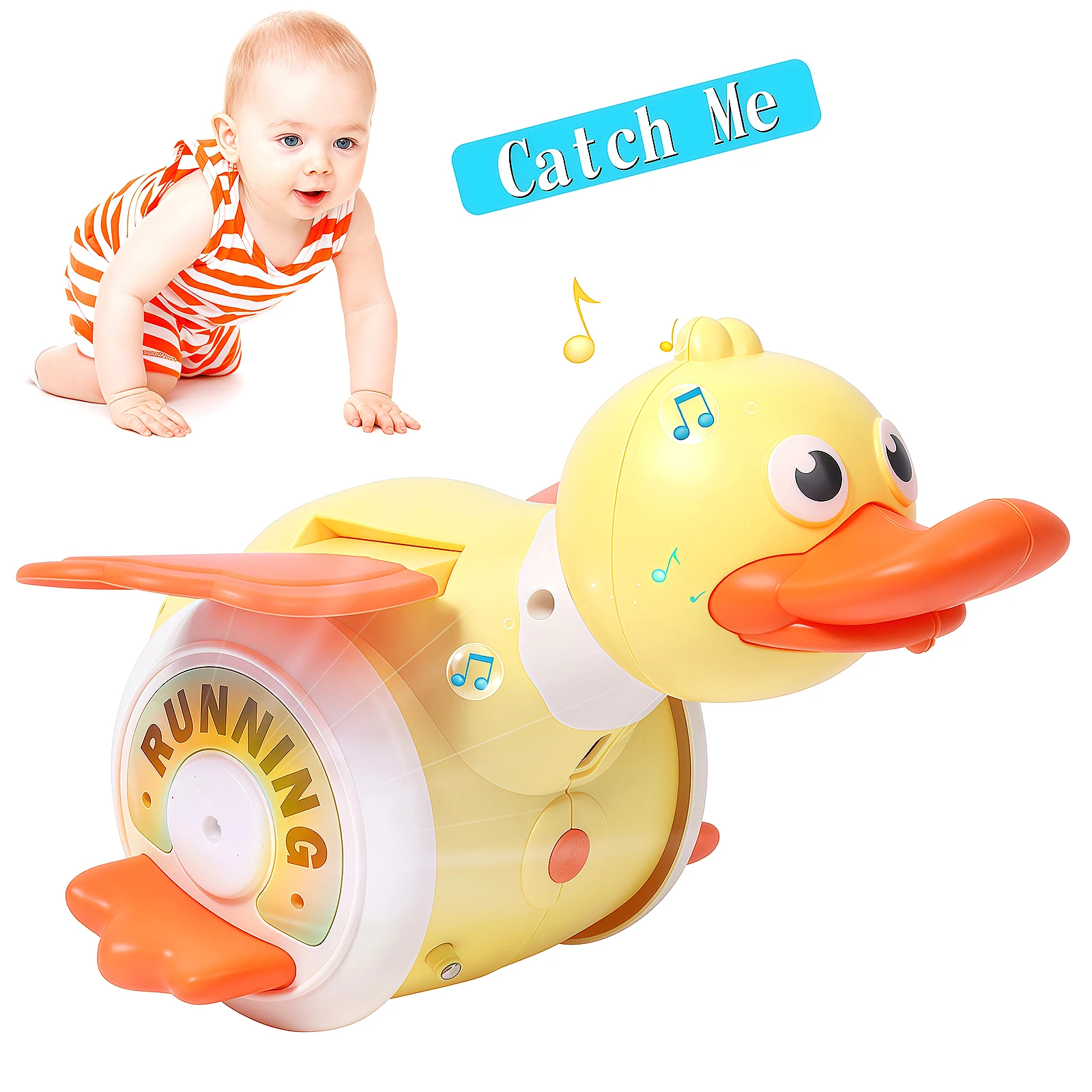 Juguetes musicales para bebés, pato de forrajeo, juguete giratorio eléctrico para niños 360 °   Alas agitadoras de rotación, pato bailando de juguete para bebés de más de 3 meses