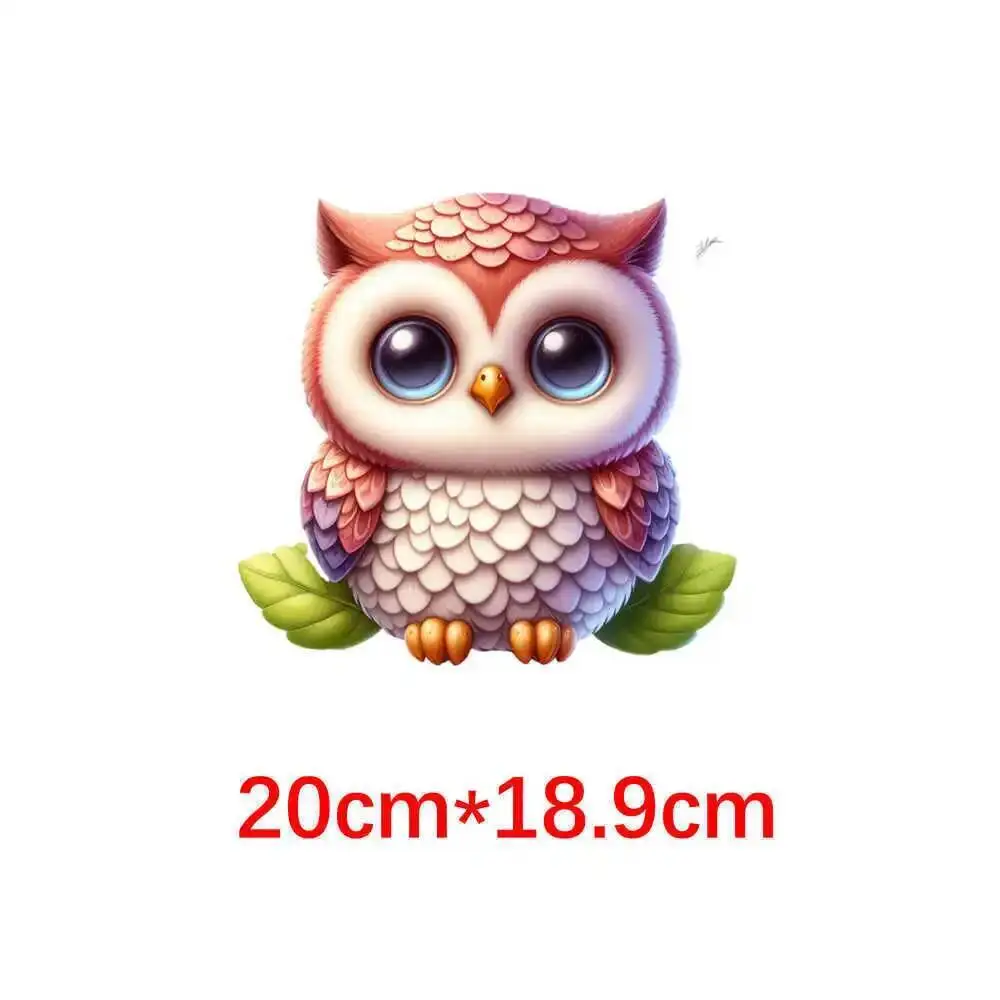 20cm Cartoon Flower Owl Animal Iron On Heat Transfer Sticker For Clothes Pinted Vinyl Thermal Washable T-Shirt Decal
