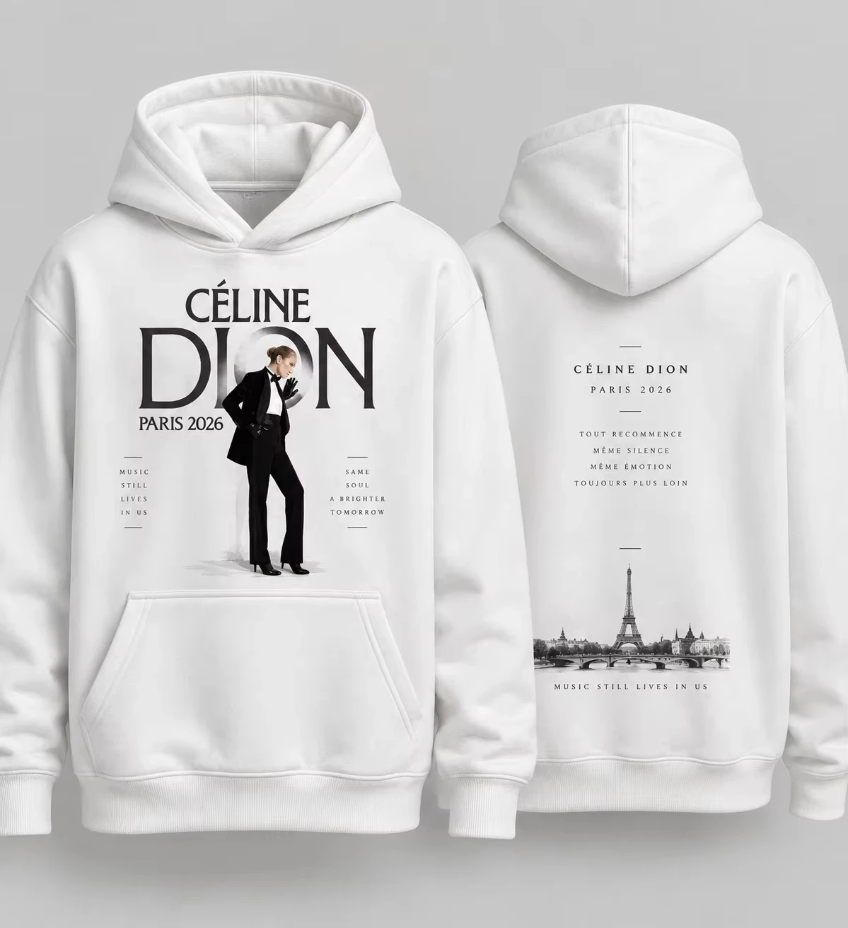 Celine Dion Print Hoodie Paris 2026 Comeback Show Double Sided Portrait Graphic Unisex Men Women Streetwear Casual Sweatshirt
