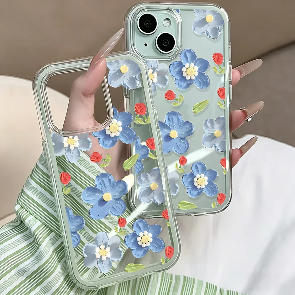 Blaue Künstlerische Blumen Transparente Handyhülle für iPhone 17 13 16 15 11 12 14 Pro Max 17 Air XR X Hülle Silikon Weiche Stoßfeste Abdeckung – Detail 5
