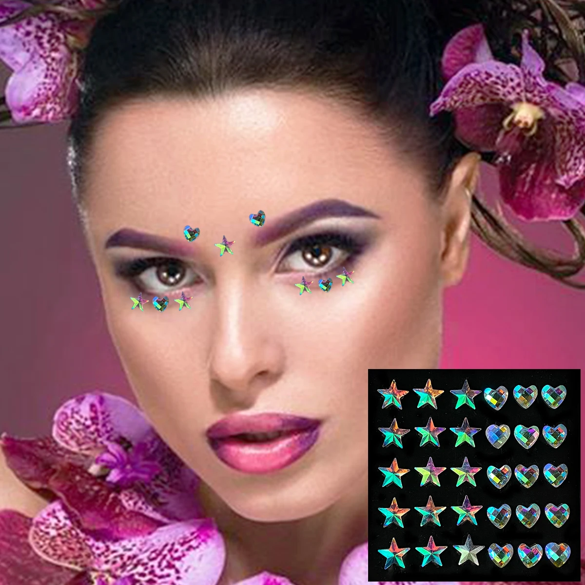 Colorful Heart Star Face Jewelry Temporary Tattoos Eye Forehead Tears Water Drop Gems Sparkle Rhinestones Dots Jewels Party Rave