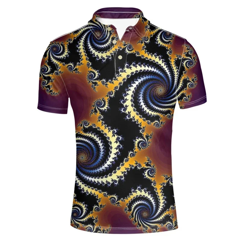 3D Print Retro Dizzy Spiral Polo Shirt For Men Personality Pattern T-Shirts Casual Street Lapel Tops Oversized Short Sleeve Tees