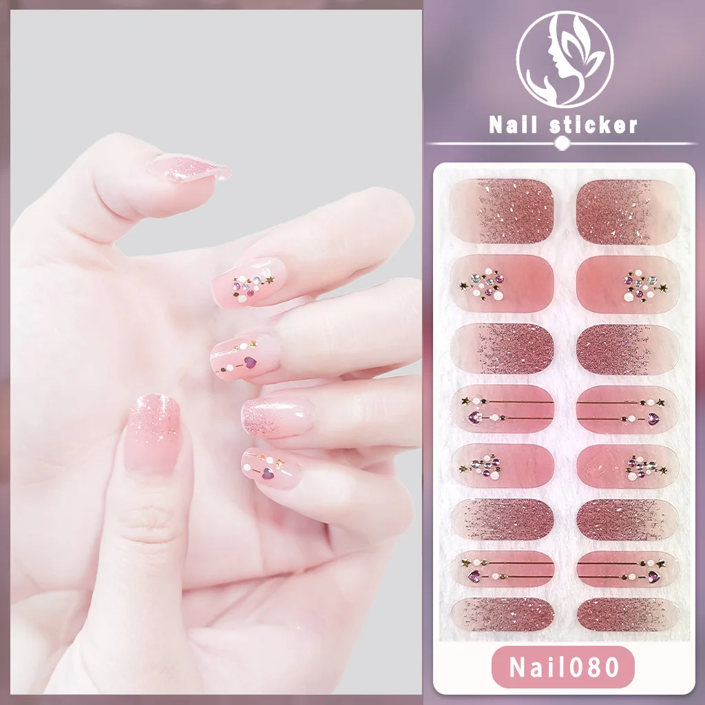 MEBIS Nail Stickers 16Finger Nobake Gel Threedimensional Bronzing Nail Art Sticker Full Sticker Longlasting Waterproof Nail Oil