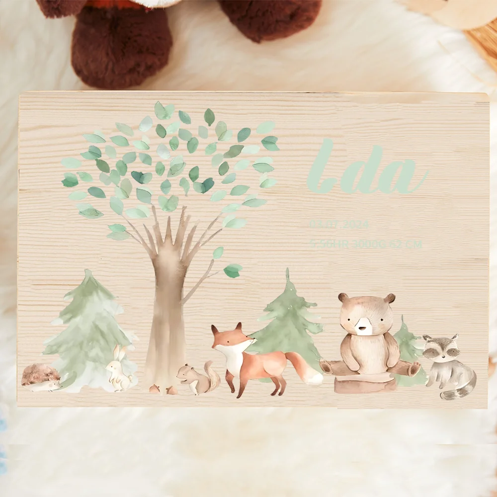 Personalised Baby Jungle Animal Wooden Memory Baby Gift Birth Gift for Newborn Mum Dad Parents Gifts Newborn Babies Keepsake