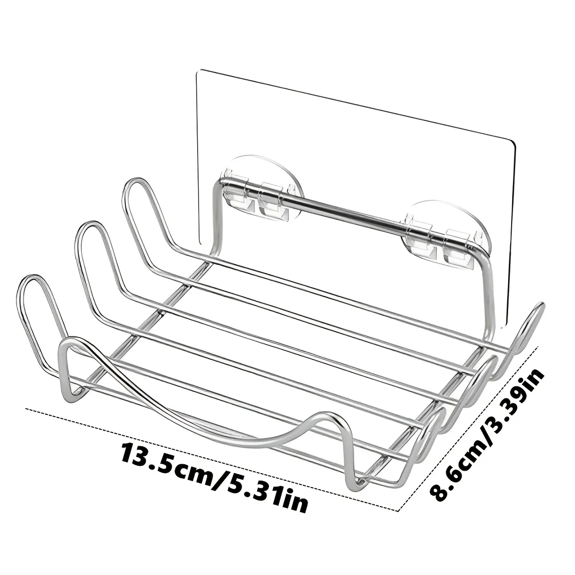 Stainless Steel Wall‑Mount Soap Dish with 4 Hooks, Bathroom Organizer for Razors, Towels, Bath Sponges, Oil‑Free Design