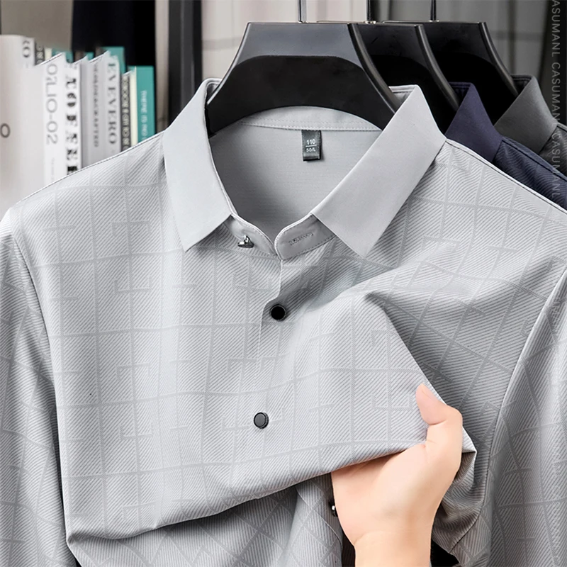 

TFETTERS 2025 Мужская клетчатая рубашка из смеси шелка шелковицы с длинными рукавами, весна-осень, элегантная повседневная мягкая повседневная классическая рубашка против морщин