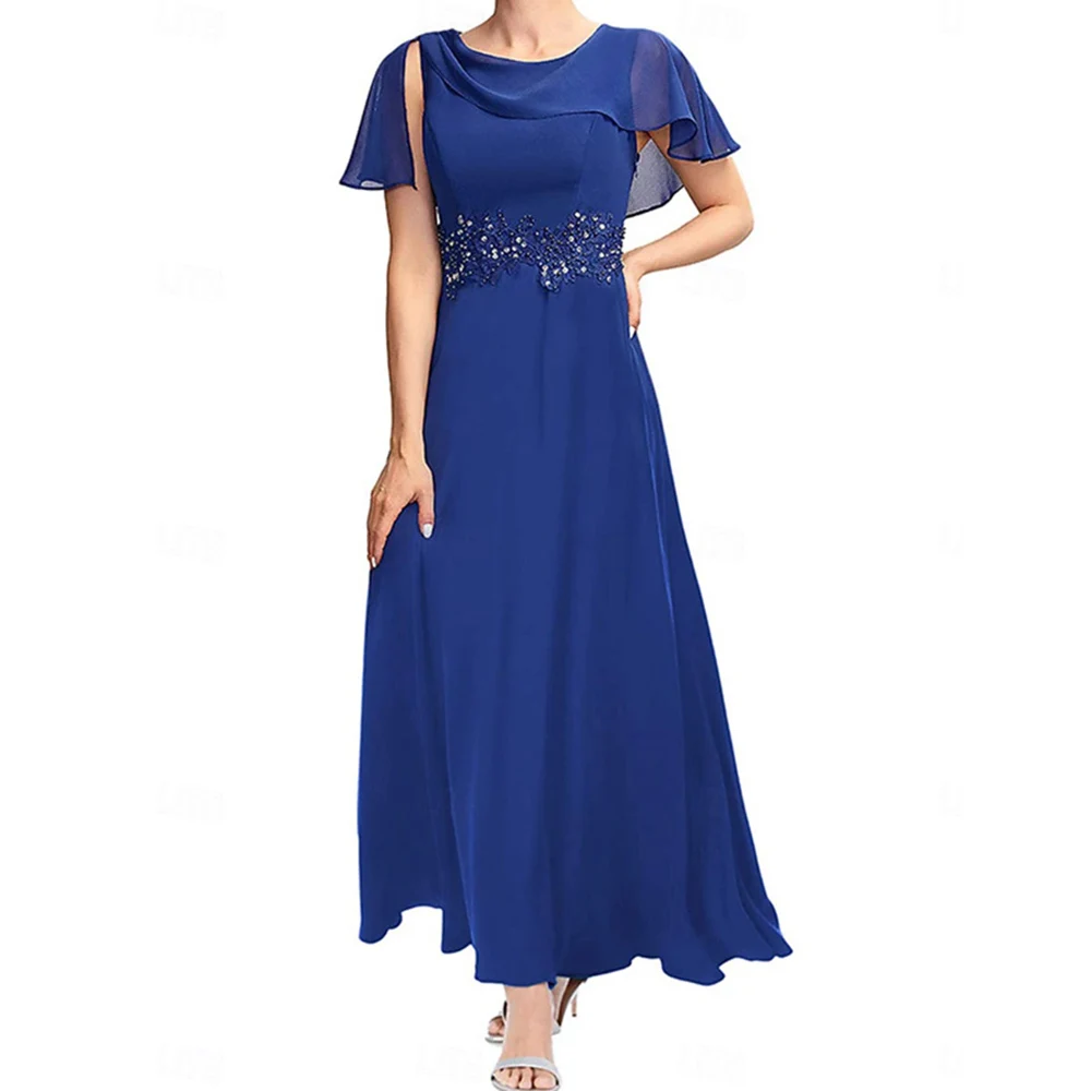 Customized Elegant Long Beads Mother of the Bride Dresses Short Sleeve Ankle-Length A-Line Wedding Guest Party Groom Dress 2026