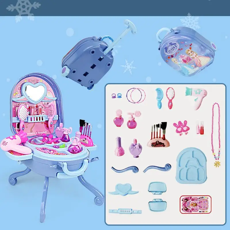 Beauty Dresser Table Pretend Convertible Dressing Table Pretend Makeup Play Simulation Trolley Portable Role Play Set for  kids