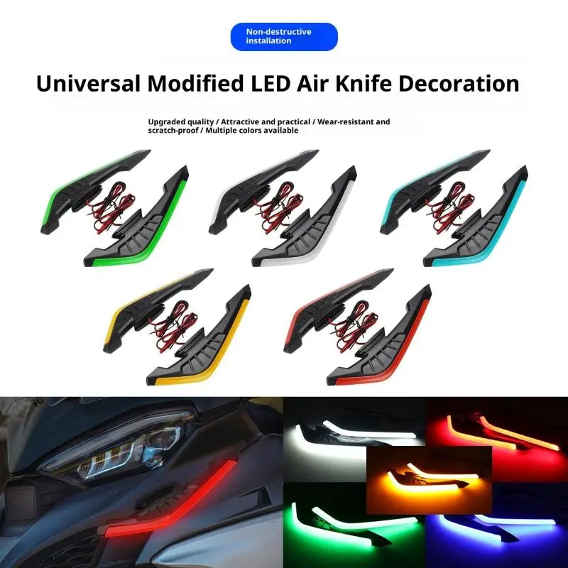 2Pcs Fixed Wind Wings With LED Light Adhesive Decoration Sticker Motorcycle Front Side Spoiler Winglets Aerodynamic Wing Set