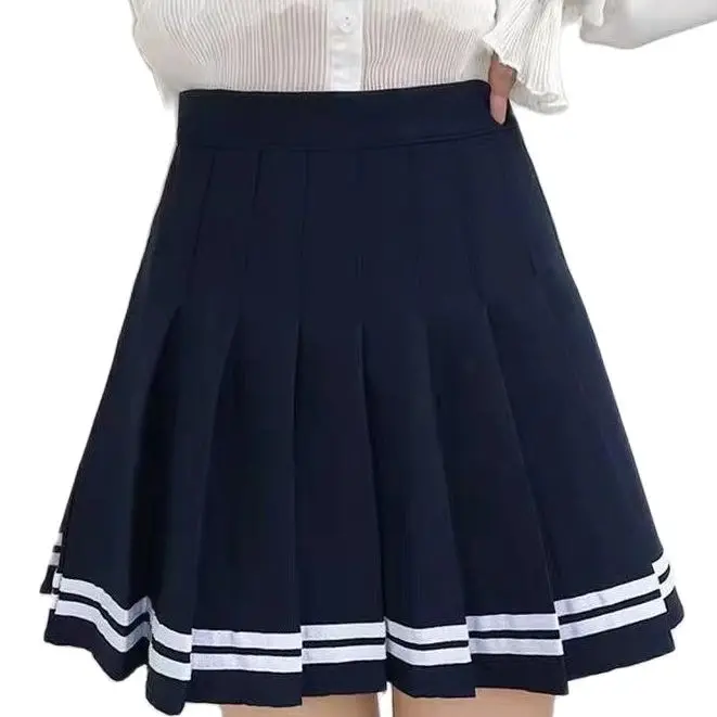 Spring and summer new striped a-line skirt pleated college style high waist side zipper skirts for women students