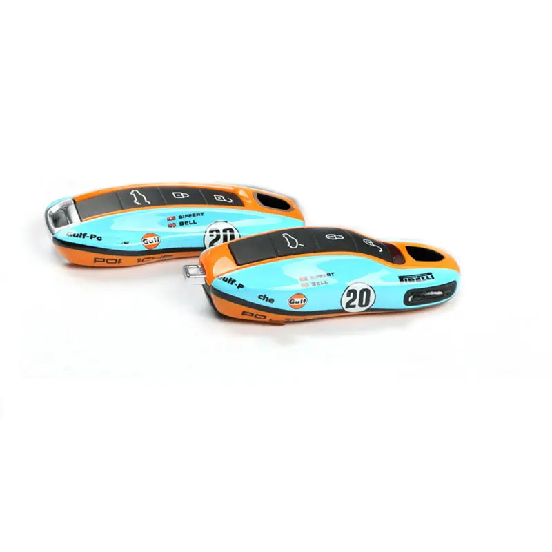 3-Piece Set Sea Gulf Blue Car Key Cover Case Bag Fit for Porsche New Cayenne Panamera 718 Cayman Macan 911 Car Key Accessories