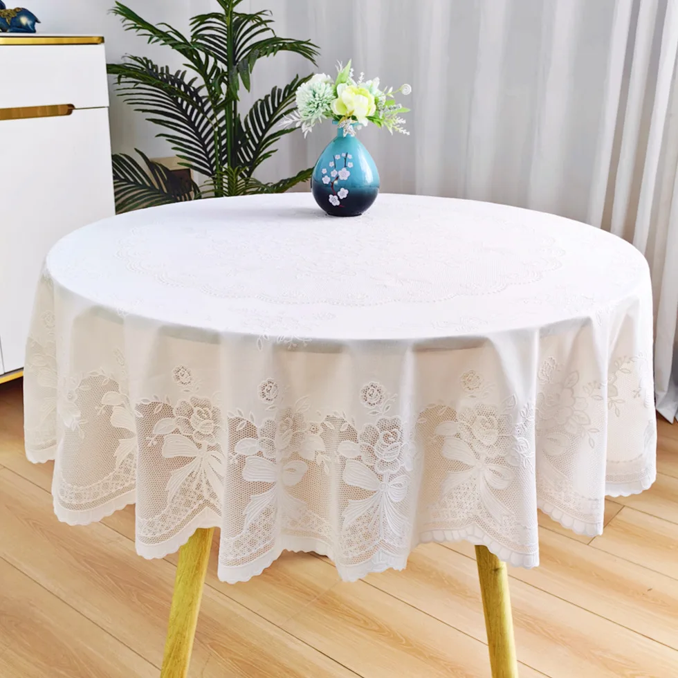 Vintage Lace Tablecloth White Round Doily Cover for Round Table Nightstand Fridge Rustic Home Kitchen Decor Wedding Party
