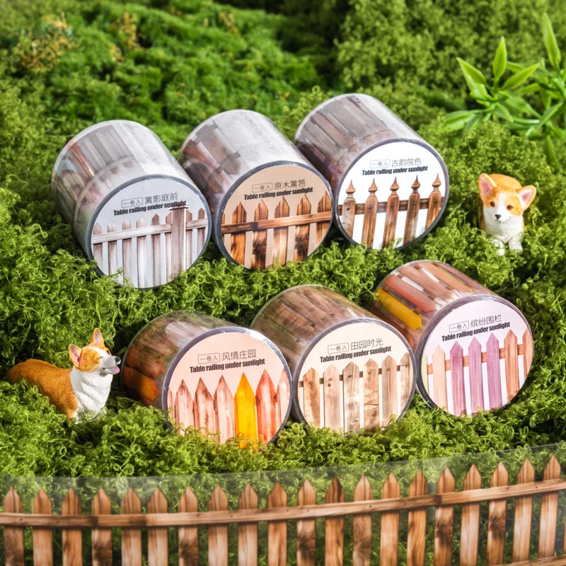 2 Style 200cm/roll PET Tape Imitation Wooden Garden Fence Landscaping Tape Hand Account Collage DIY Greeting Card Decorative