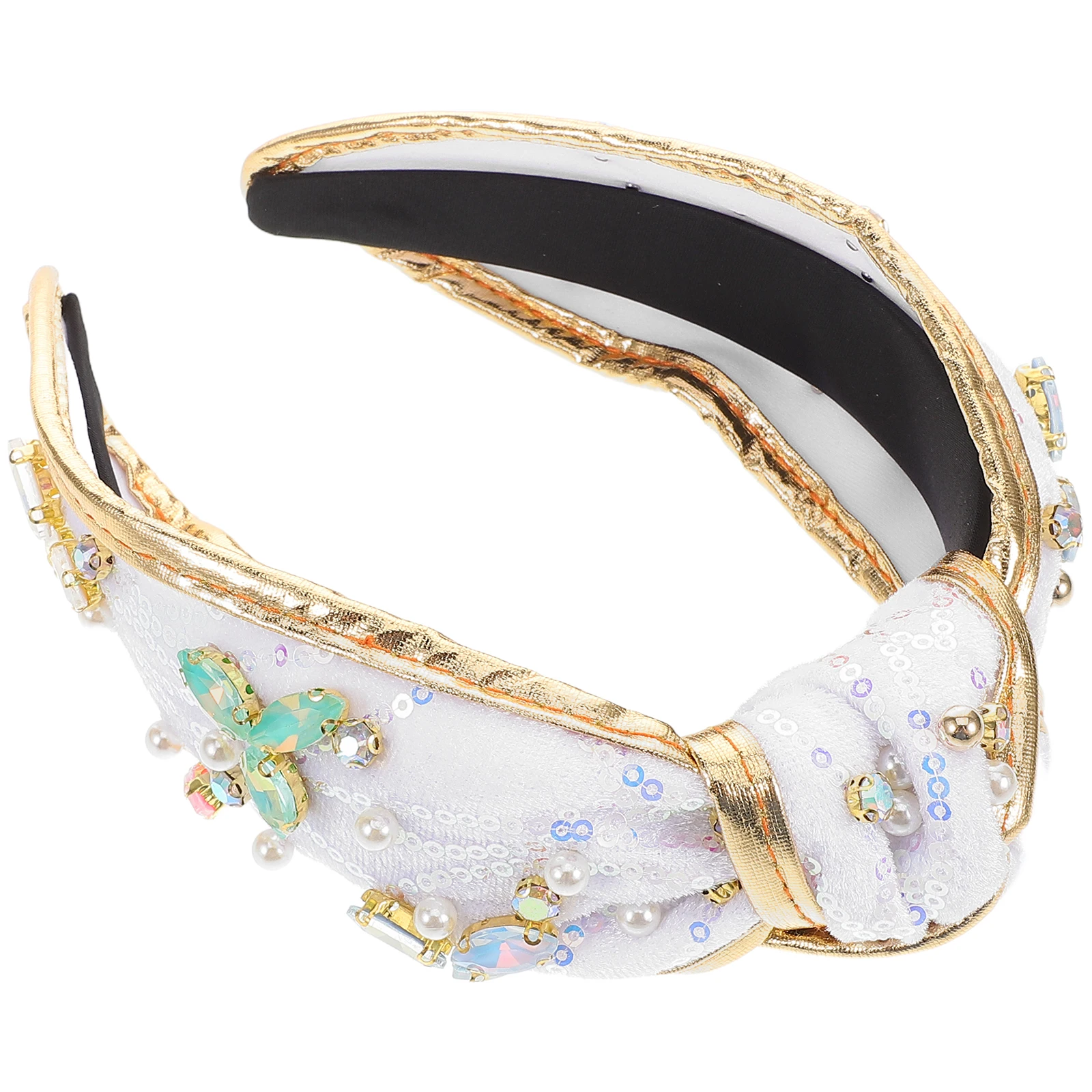 

Knotted Hair Hoop Thick Headbands Beaded Bride Grace Wide Boho Women Accessories Rhinestone Gold Edge