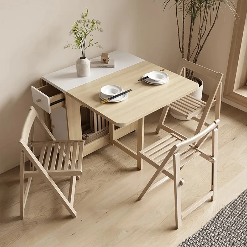 Folding Dining Table Set 6 Chairs Luxury Vintage Square Dining Table Extensio Nordic Mesas Y Sillas De Comedor Kitchen Furniture