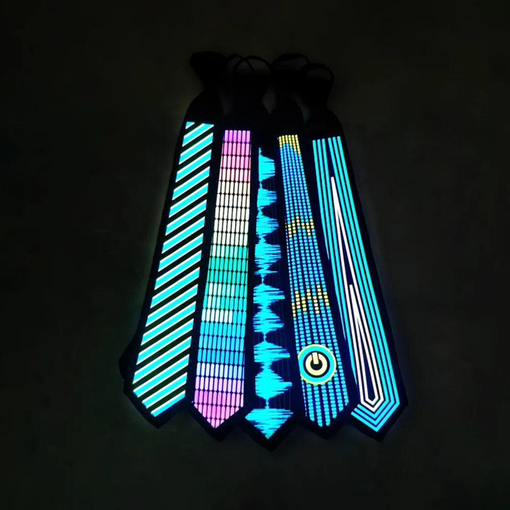 Cravate lumineuse EL activée par le son, pour fête de noël, spectacle de danse d'halloween, cravate lumineuse LED, accessoires de Costume Cool
