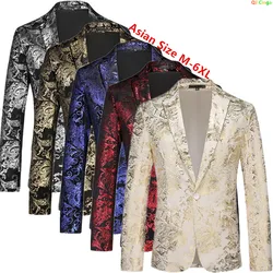 2026 New Men's Long Sleeve Blazers, Asian Size Gold Printed Party Suit Jacket, Red Blue Silver Available Coats