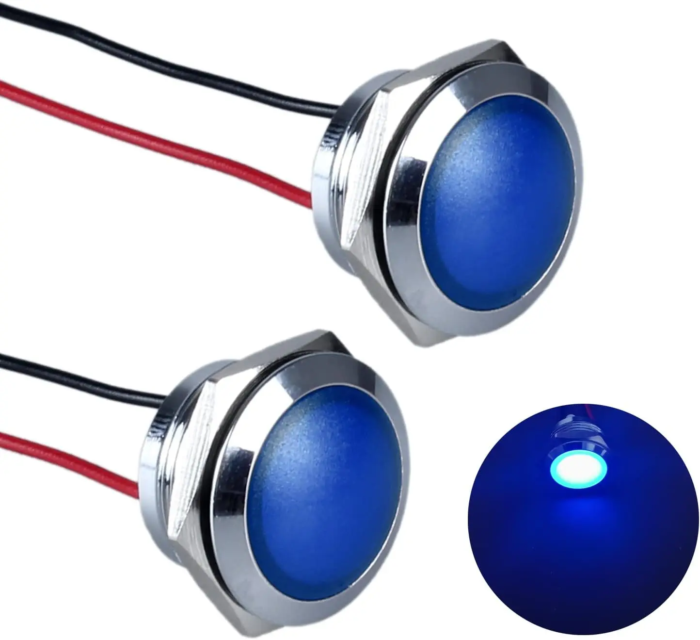 ABILKEEN 19MM LED Metal Indicator Light Domed Head 12V/24V/220V Industrial Signal Pilot Light IP65 Waterproof with 2Wire Cable
