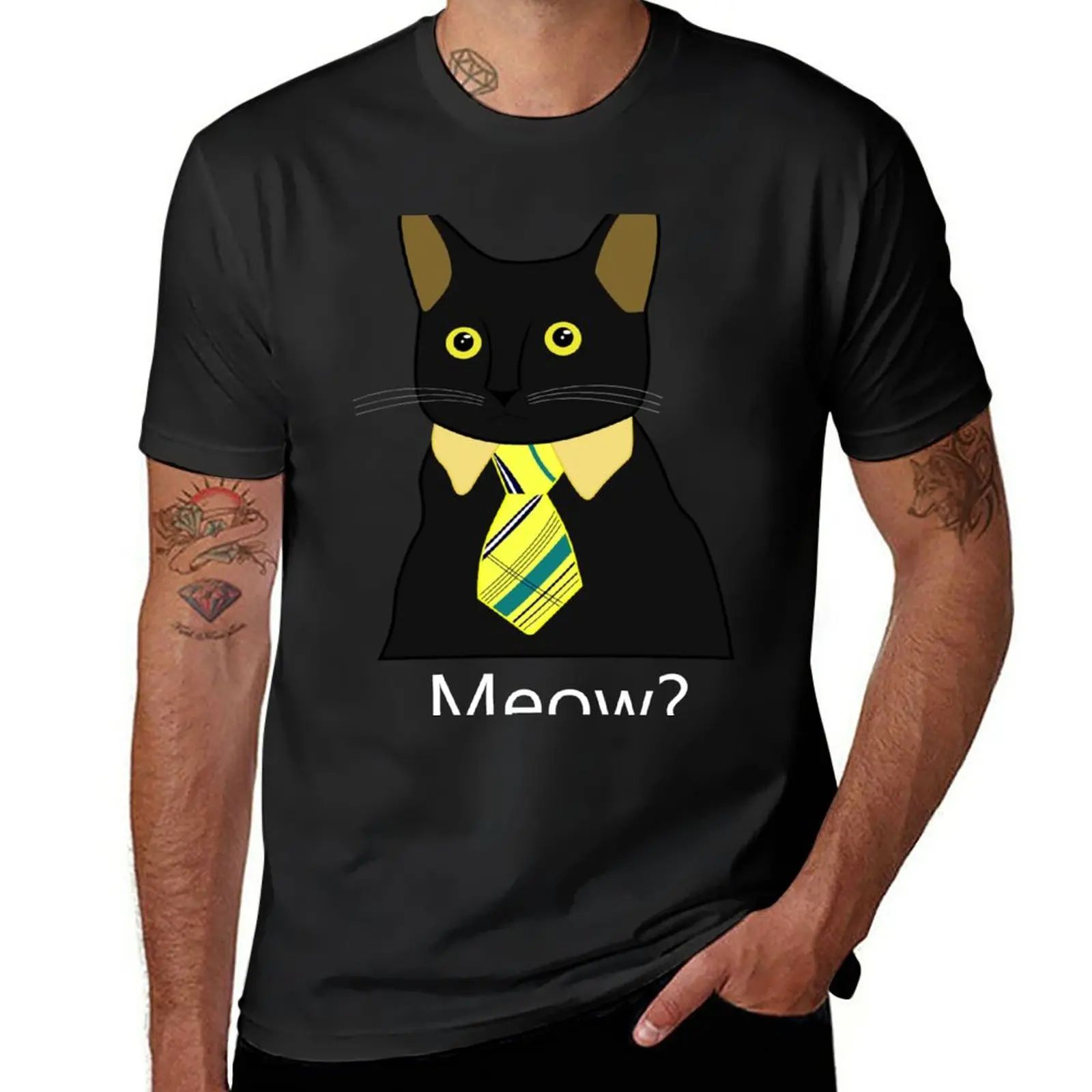 Black Business Cat Kitten With Yellow Tie T-Shirt tops for a boy vintage funnys mens white t shirts