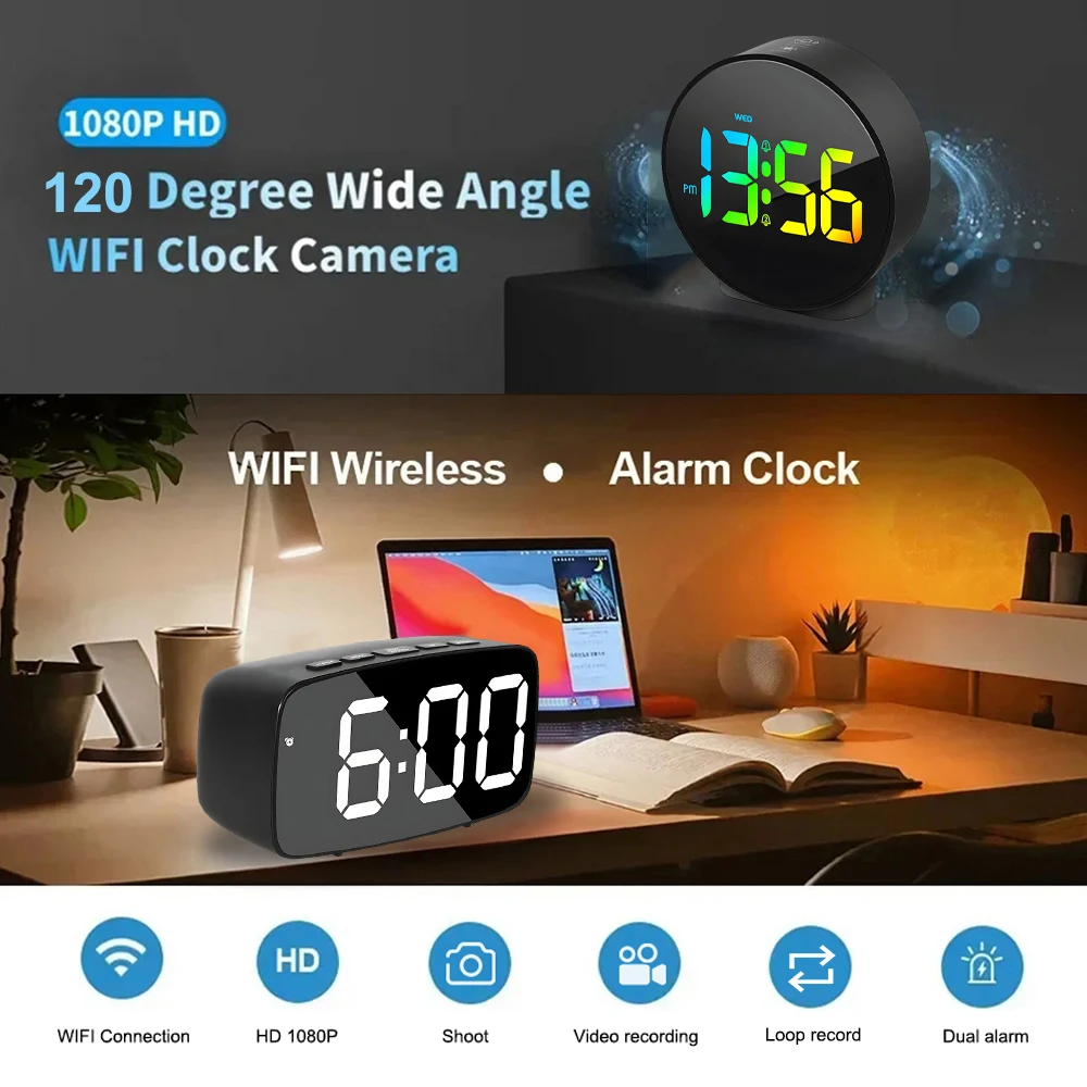 4K/1080P HD wifi clock wireless camera digital clock mini camera motion detection, alarm clock, camera home security mini camera