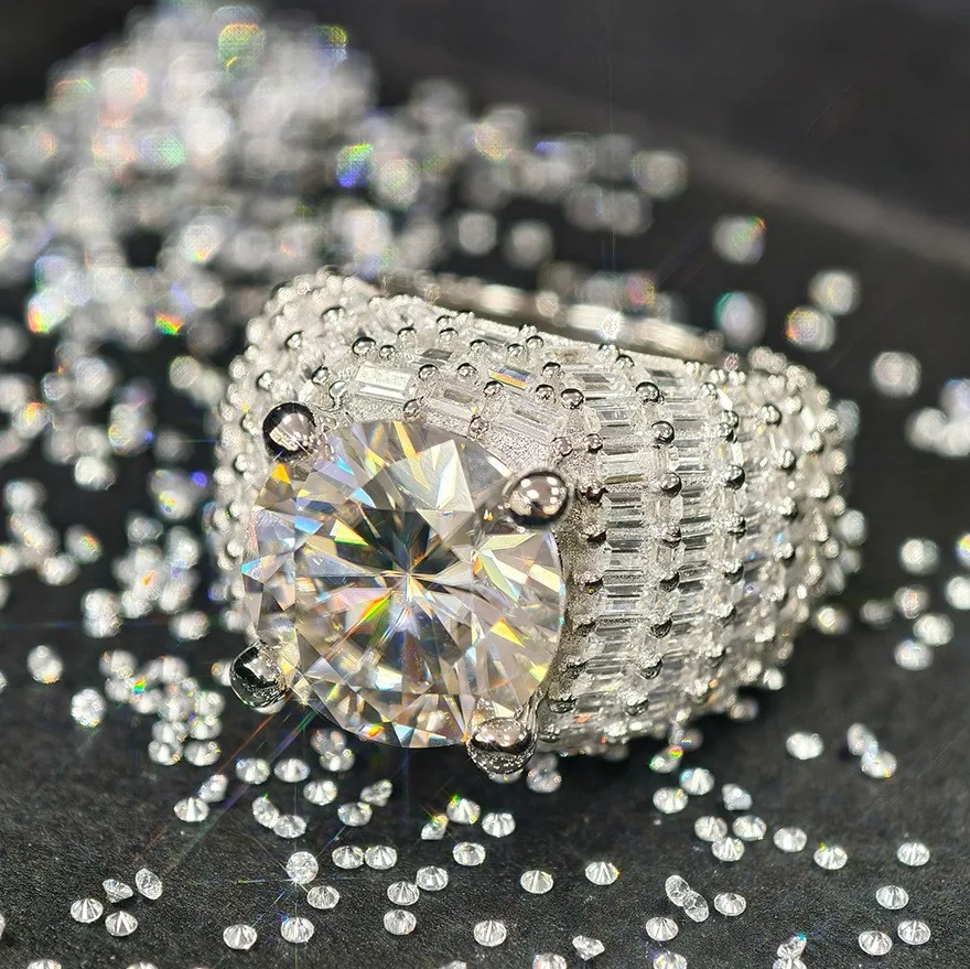 10ct D Color VVS1 Moissanite Rings for Men Women Sparking Diamond Band Luxury Rapper Jewelry Wedding Hip Hop Party Couples Gift