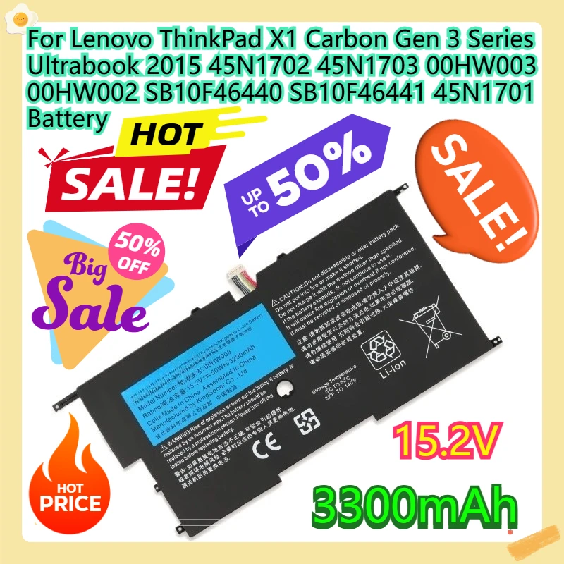

For Lenovo ThinkPad X1 Carbon Gen 3 Series Ultrabook 2015 45N1702 45N1703 00HW003 00HW002 SB10F46440 SB10F46441 45N1701 Battery