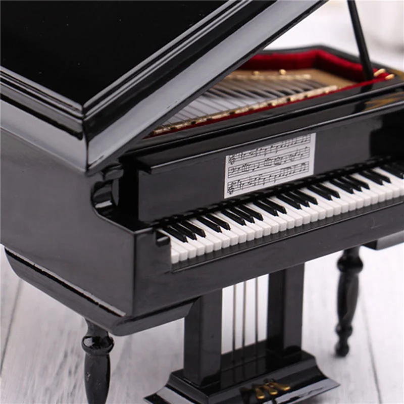 ミニチュアグランドピアノモデルキット,椅子,家庭やオフィスの装飾用の小さな楽器,黒,音楽なし