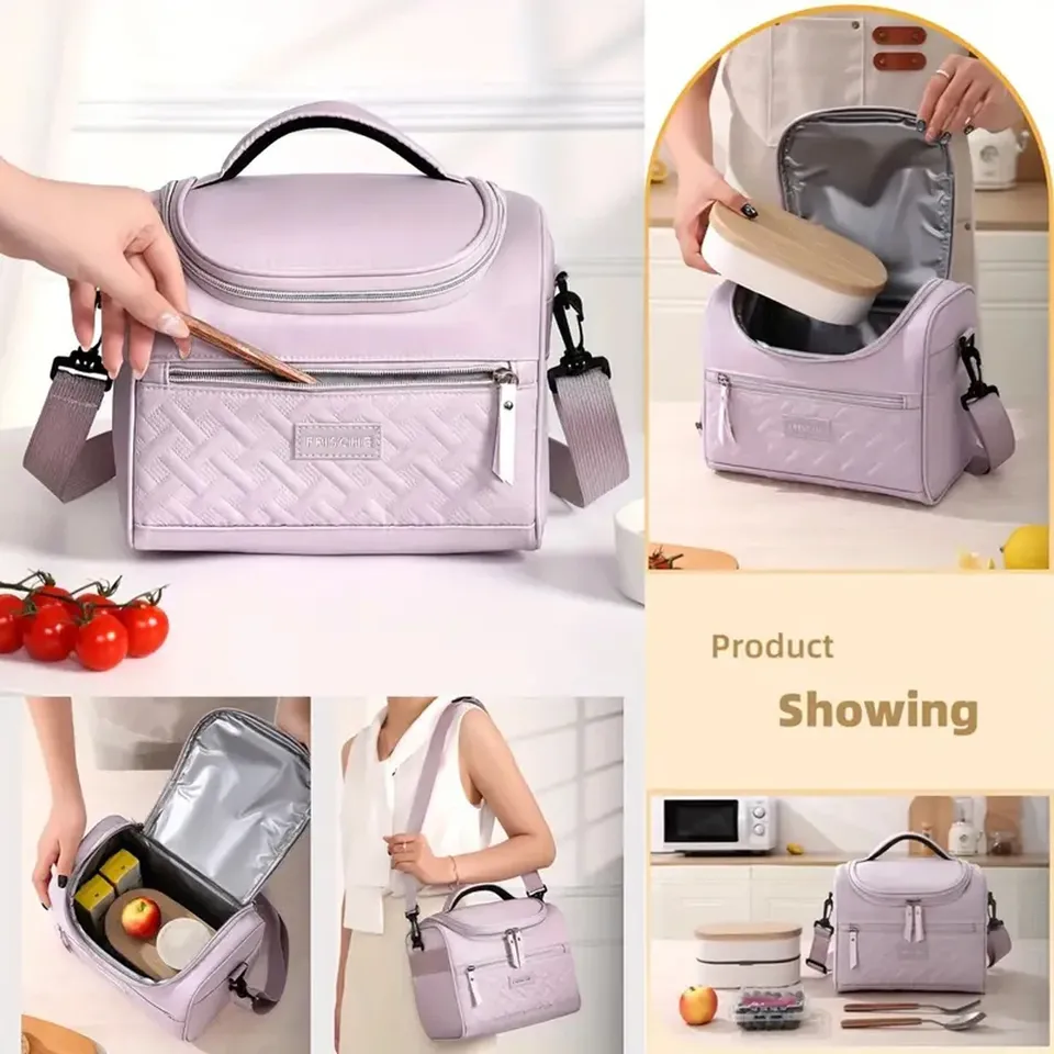 Portable Lunch Bag Food Thermal Box Durable Waterproof Office Cooler Lunch Box with Shoulder Strap Picnic Bag for Couples Unisex 