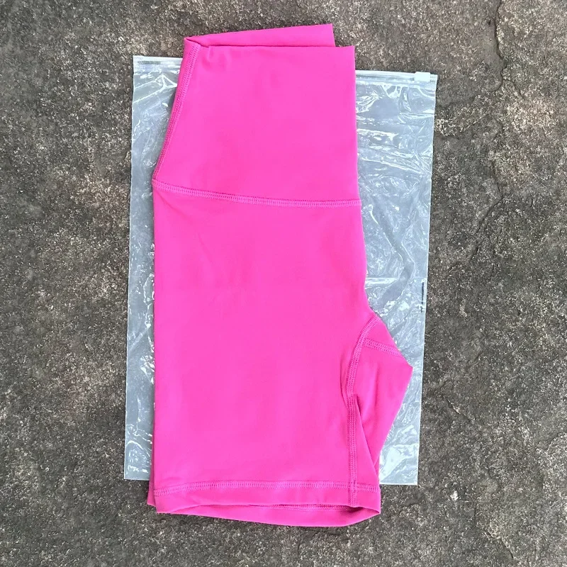 Lulu-cintura alta apertada nylon yoga shorts para as mulheres, roupas esportivas, estiramento alto, calças trimestre