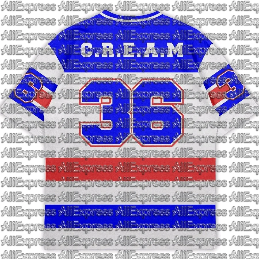 Men Wu‑Tang Clan 36 Striped Jersey T‑Shirt Vintage Hip Hop Rap Oversized Short Sleeve V‑Neck Streetwear Casual Tee Top